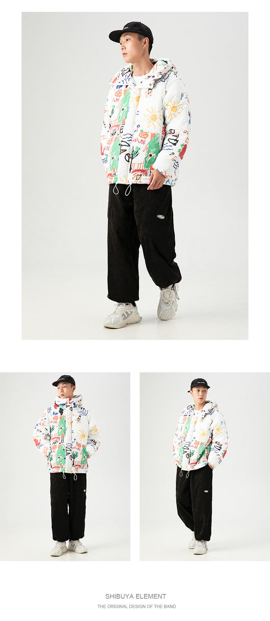 Abrigo Suelto de Algodón con Estampado Graffiti para Hombre - Image 8