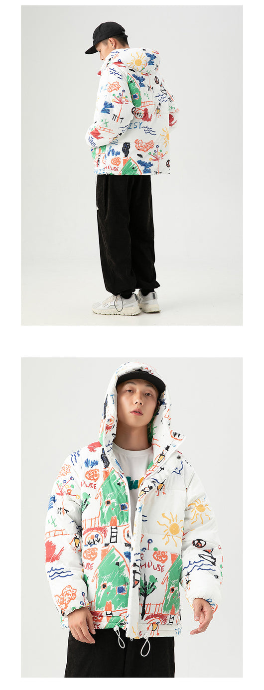 Abrigo Suelto de Algodón con Estampado Graffiti para Hombre - Image 9