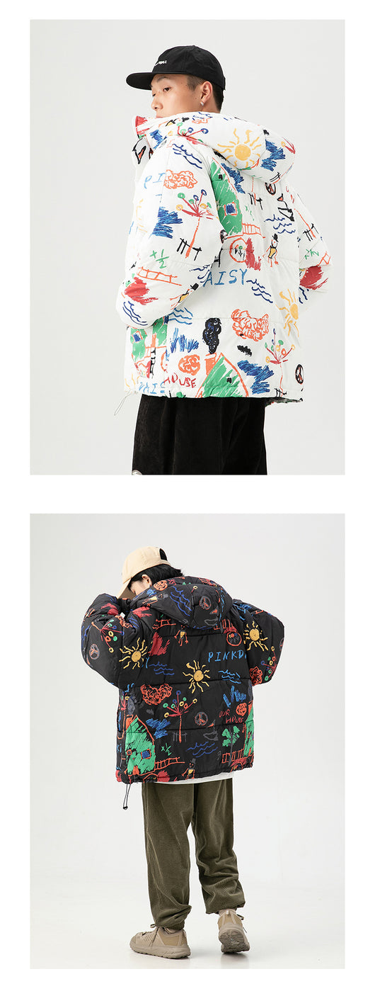 Abrigo Suelto de Algodón con Estampado Graffiti para Hombre - Image 10
