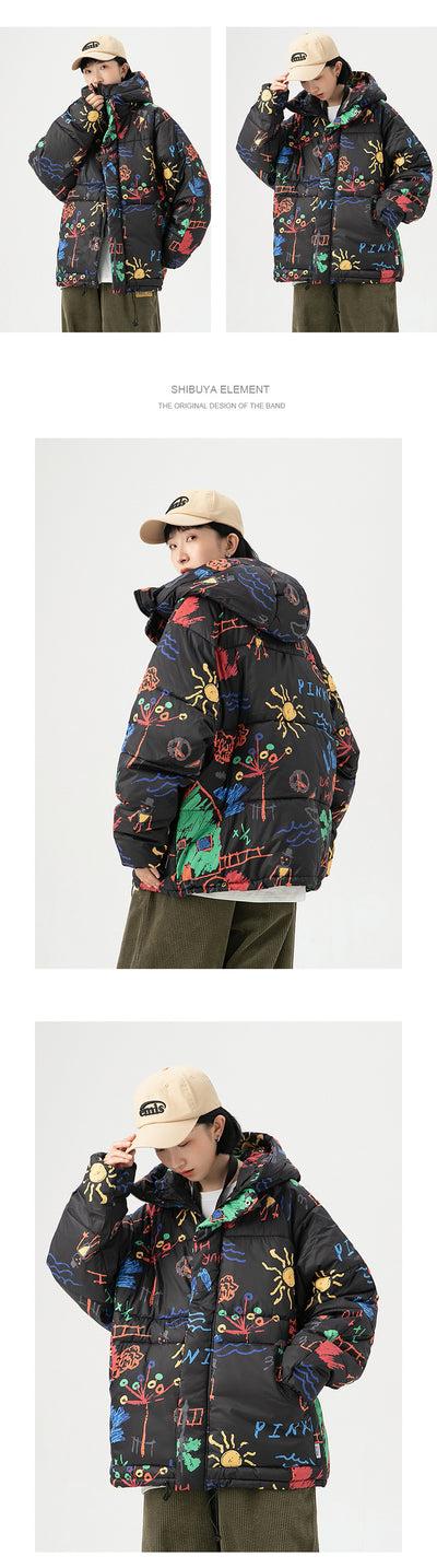 Abrigo Suelto de Algodón con Estampado Graffiti para Hombre - Image 11