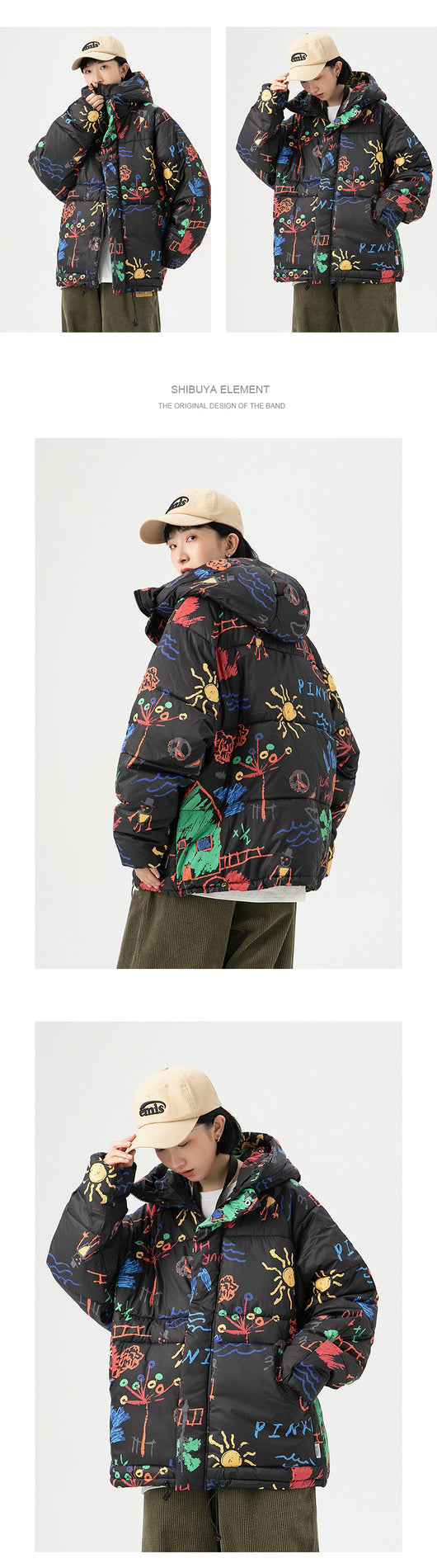Abrigo Suelto de Algodón con Estampado Graffiti para Hombre - Image 11