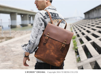 Mochila de Cuero Genuino Estilo Retro - Primera Capa - Image 7