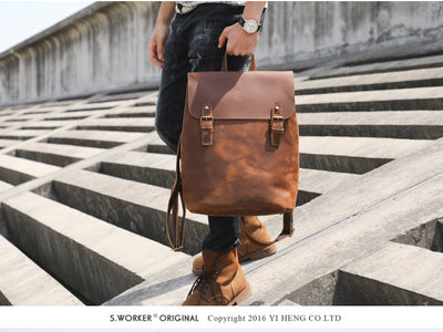 Mochila de Cuero Genuino Estilo Retro - Primera Capa - Image 8