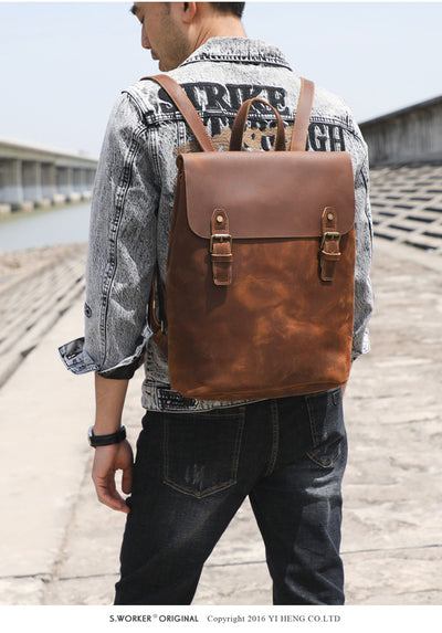 Mochila de Cuero Genuino Estilo Retro - Primera Capa - Image 11