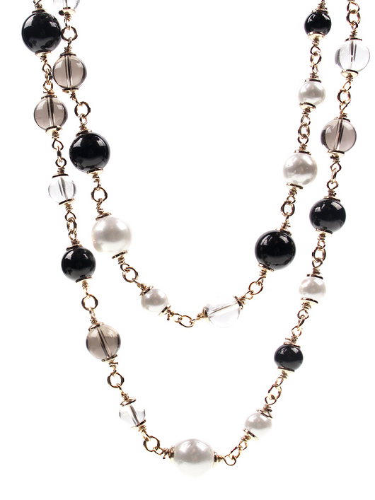 Collar de Perlas con Costuras Transparentes Blanco y Negro - Image 4