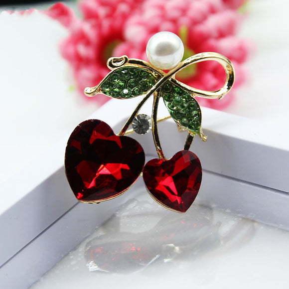 Broche Corazón de Durazno en Vidrio Rojo - Joya del Amor