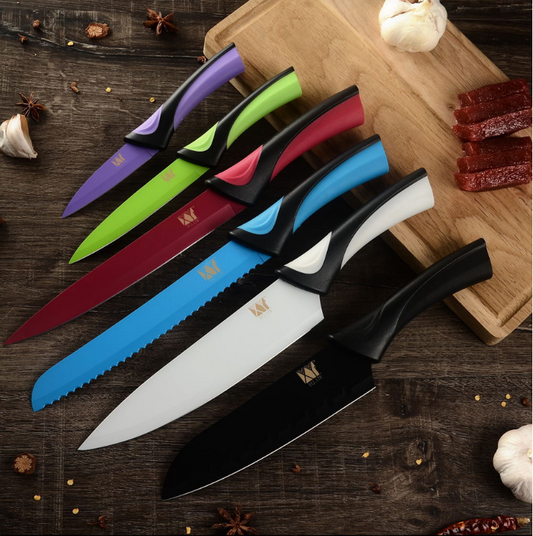 Juego de Cuchillos de Chef de 6 Piezas de Acero Inoxidable con Recubrimiento de Color