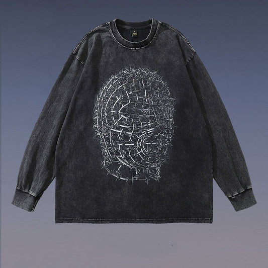Remera Manga Larga Estampada Diseño Exclusivo Efecto Desgastado