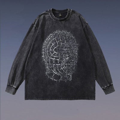 Remera Manga Larga Estampada Diseño Exclusivo Efecto Desgastado