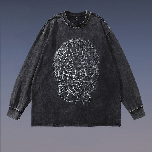 Remera Manga Larga Estampada Diseño Exclusivo Efecto Desgastado