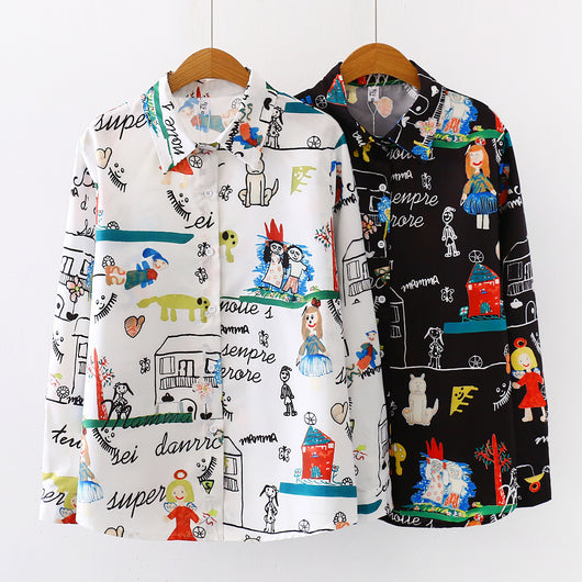 Playera Estampada con Doodles de Caricaturas