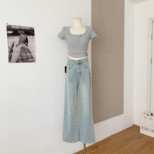 Jeans Anchos Azul Claro con Bordado de Ballet - Image 13