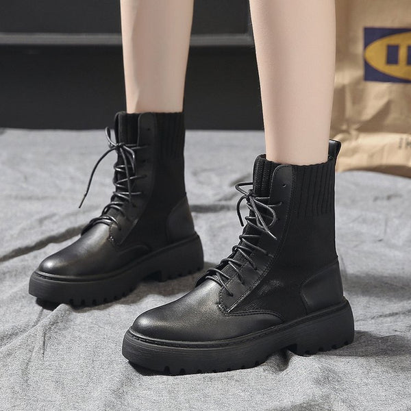 Botas Cortas Motociclista para Mujer con Plataforma y Tacón Grueso