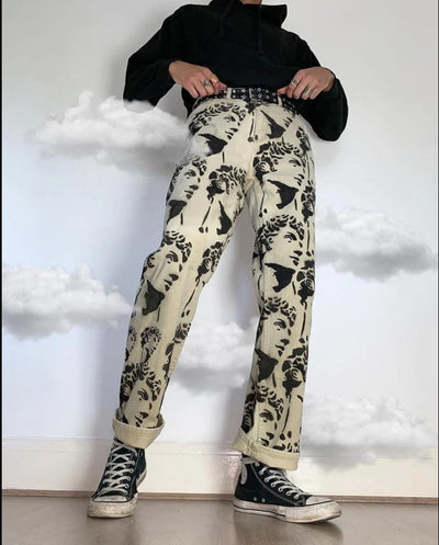 Pantalones Denim Tie Dye Blancos Lavados Corte Recto Holgado - Image 10