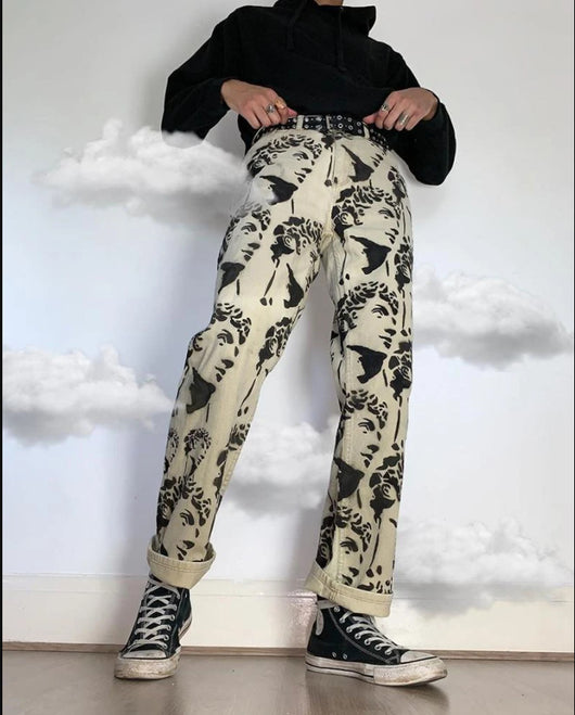 Pantalones Denim Tie Dye Blancos Lavados Corte Recto Holgado - Image 10