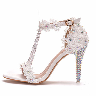 Sandalias Deslizables con Encaje Floral y Cristales Brillantes - Image 7