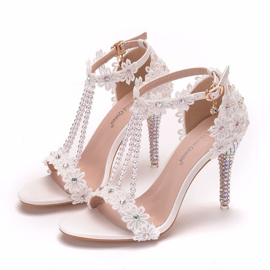 Sandalias Deslizables con Encaje Floral y Cristales Brillantes - Image 10