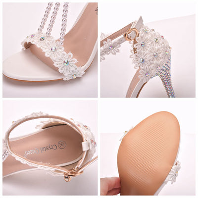 Sandalias Deslizables con Encaje Floral y Cristales Brillantes - Image 16