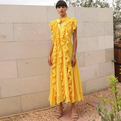 Vestido Largo Elegante con Detalles de Encaje y Volantes - Image 8