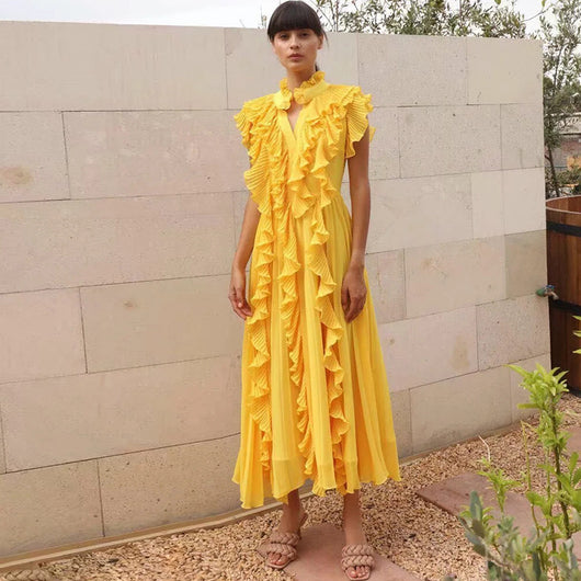 Vestido Largo Elegante con Detalles de Encaje y Volantes - Image 8
