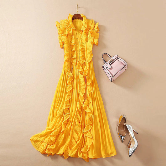 Vestido Largo Elegante con Detalles de Encaje y Volantes - Image 13
