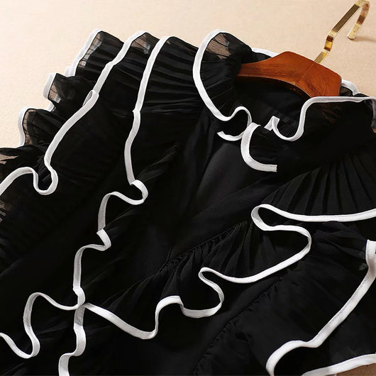 Vestido Largo Elegante con Detalles de Encaje y Volantes - Image 16