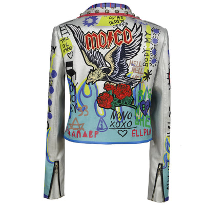 Chaqueta de Cuero para Motocicleta con Remaches Graffiti para Mujer - Image 11