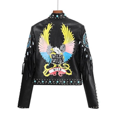 Chaqueta de Cuero con Estampado y Remaches Contraste para Mujer - Image 7