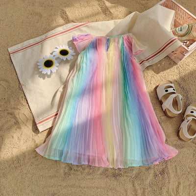 Vestido Plisado de Gasa Estampado - Falda Princesa Multicolor Niña - Image 8