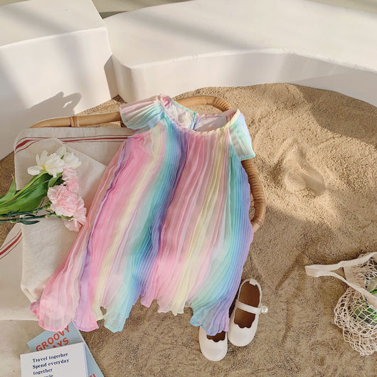 Vestido Plisado de Gasa Estampado - Falda Princesa Multicolor Niña - Image 9