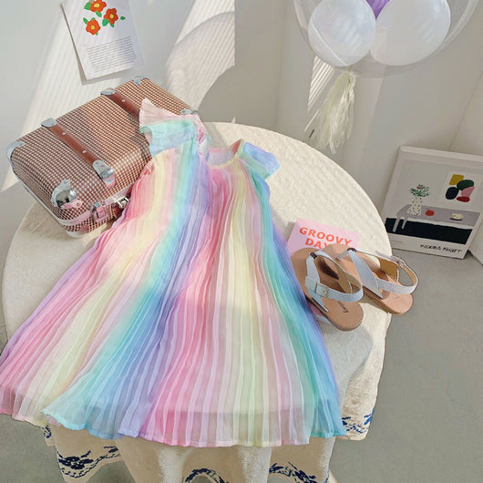 Vestido Plisado de Gasa Estampado - Falda Princesa Multicolor Niña - Image 11