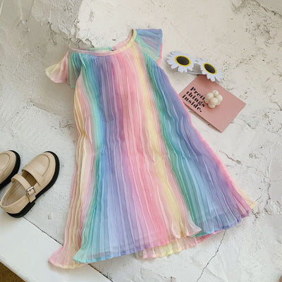 Vestido Plisado de Gasa Estampado - Falda Princesa Multicolor Niña - Image 13