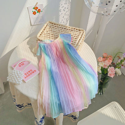 Vestido Plisado de Gasa Estampado - Falda Princesa Multicolor Niña - Image 16