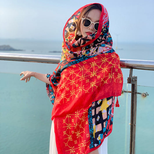Pañoleta Étnica Oversized para Protección Solar y Estilo - Image 43