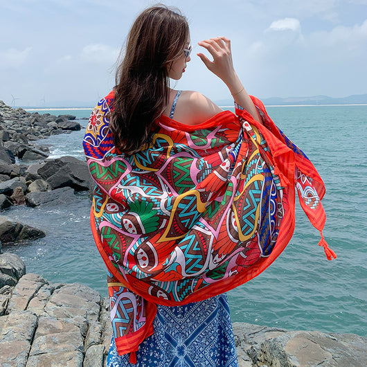 Pañoleta Étnica Oversized para Protección Solar y Estilo - Image 47