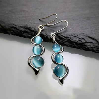 Aretes Onda Hylan Ojo de Gato - Piedra Preciosa - Image 2
