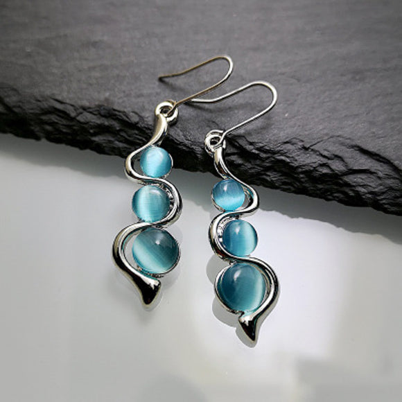 Aretes Onda Hylan Ojo de Gato - Piedra Preciosa