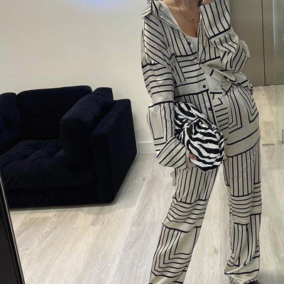 Conjunto de Dos Piezas: Blusa Satinada con Estampado Europeo y Americano para Mujer - Image 11
