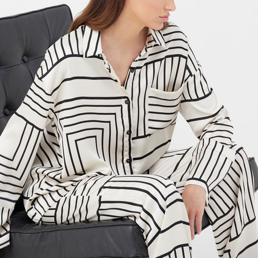 Conjunto de Dos Piezas: Blusa Satinada con Estampado Europeo y Americano para Mujer - Image 12