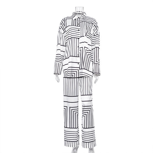 Conjunto de Dos Piezas: Blusa Satinada con Estampado Europeo y Americano para Mujer - Image 14