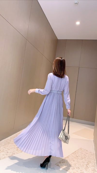 Vestido Elegante Cuello V con Falda Plisada Larga para Mujer - Image 8