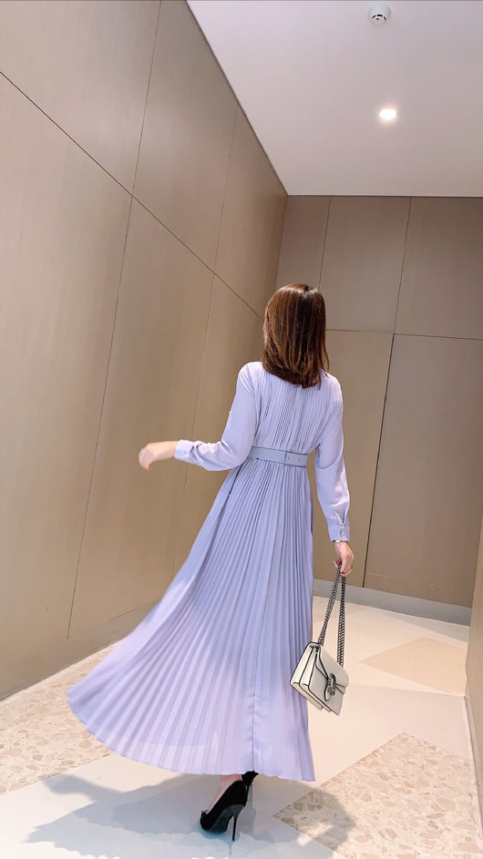 Vestido Elegante Cuello V con Falda Plisada Larga para Mujer - Image 8