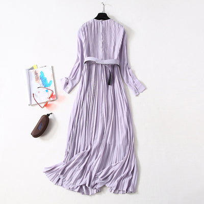 Vestido Elegante Cuello V con Falda Plisada Larga para Mujer - Image 10