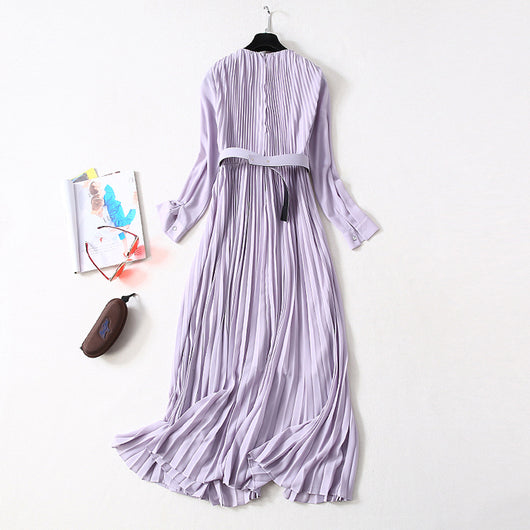 Vestido Elegante Cuello V con Falda Plisada Larga para Mujer - Image 10