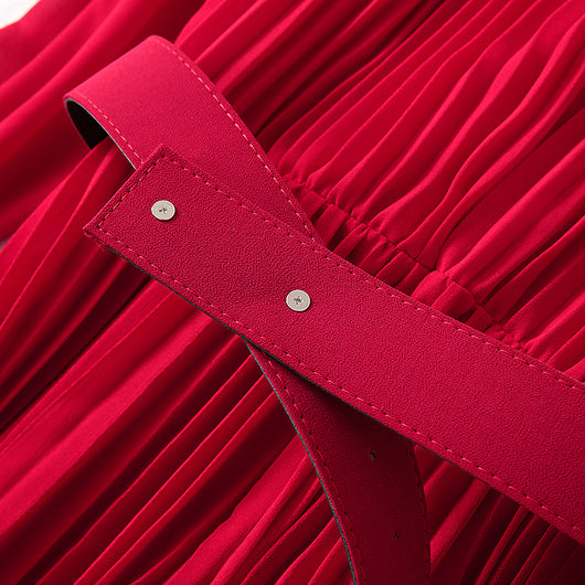 Vestido Elegante Cuello V con Falda Plisada Larga para Mujer - Image 16