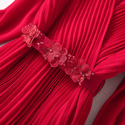 Vestido Elegante Cuello V con Falda Plisada Larga para Mujer - Image 17
