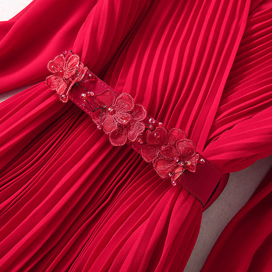 Vestido Elegante Cuello V con Falda Plisada Larga para Mujer - Image 17