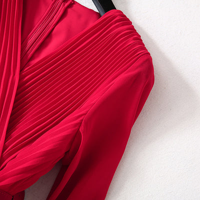 Vestido Elegante Cuello V con Falda Plisada Larga para Mujer - Image 19