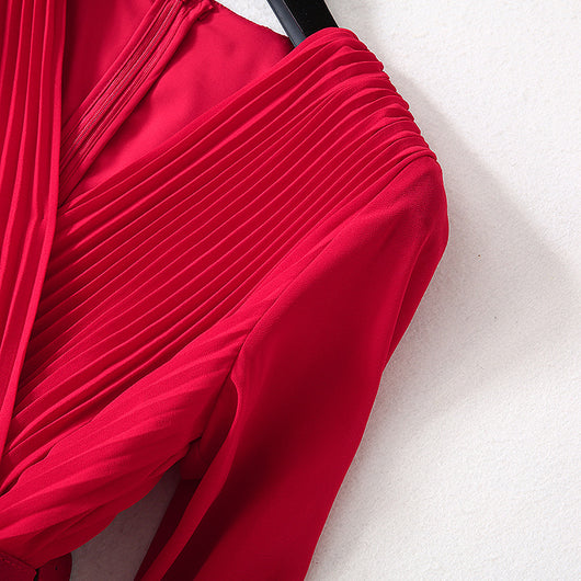 Vestido Elegante Cuello V con Falda Plisada Larga para Mujer - Image 19