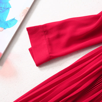 Vestido Elegante Cuello V con Falda Plisada Larga para Mujer - Image 21
